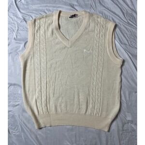 Vintage 80's Fila Sweater Vest Mens 42 Ivory Cable Knit Wool Blend Made Italy XL